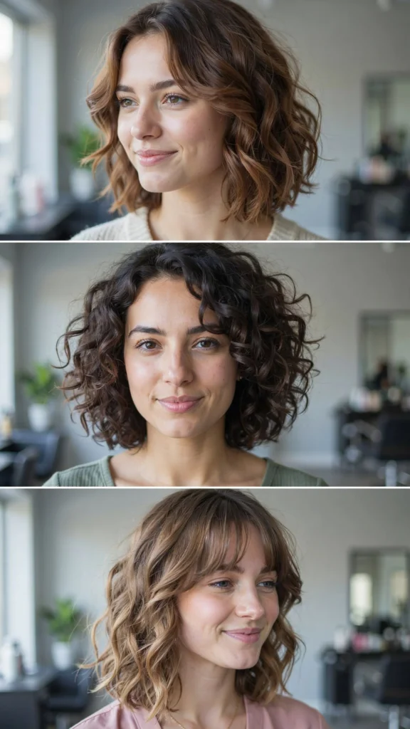 Curly Layered Bob for a Soft Face Shape