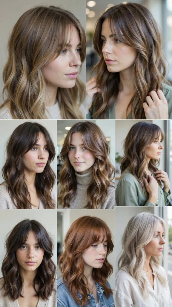 Low-Maintenance Wavy Layers With Grown-Out Bangs