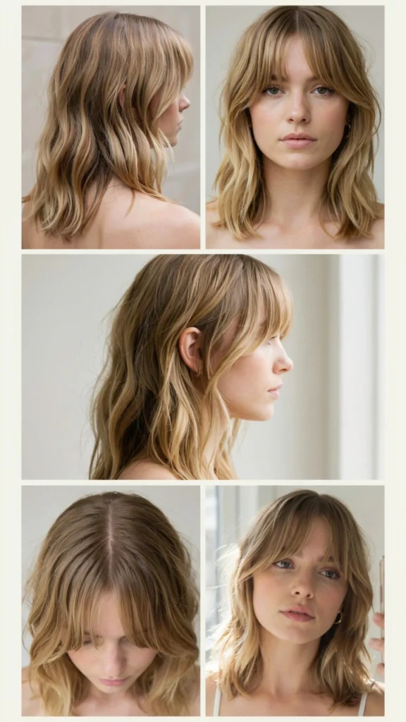 15. Short Beachy Waves With Curtain Bangs