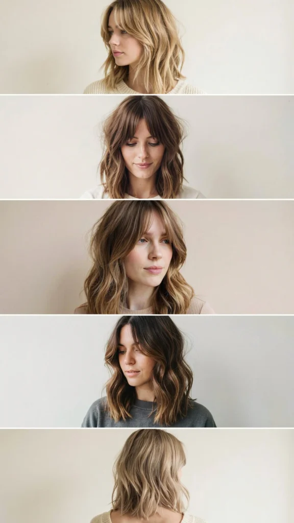 Medium Wavy Layers With Wispy Curtain Bangs