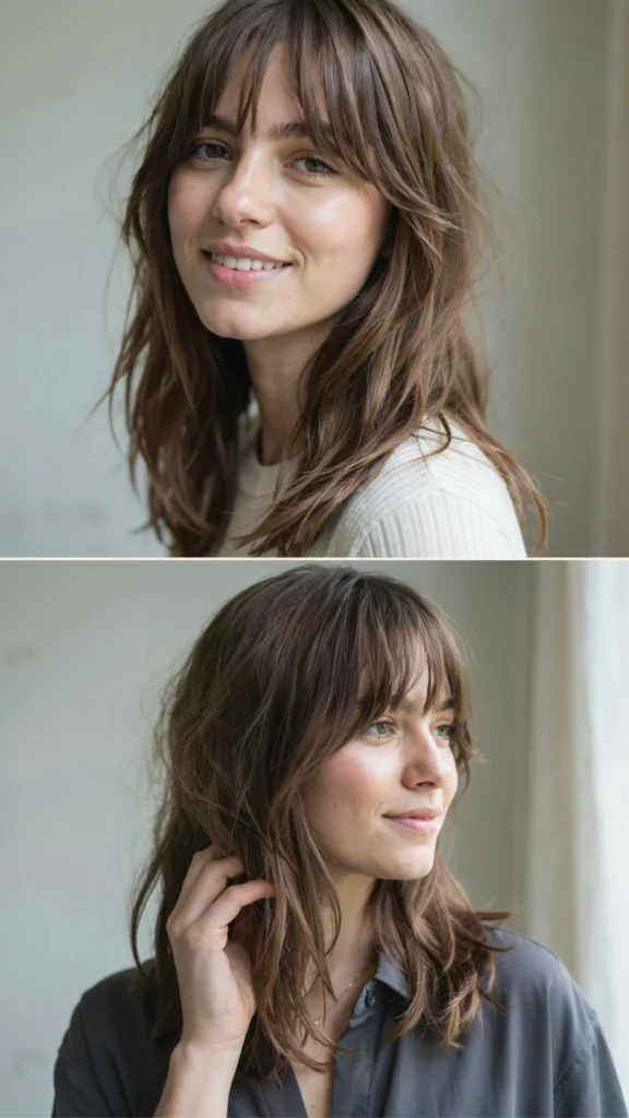 Choppy Long Hair with Bardot Bangs