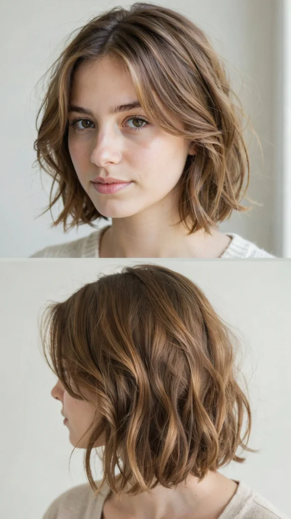 Short Wavy Layers With Long Bangs