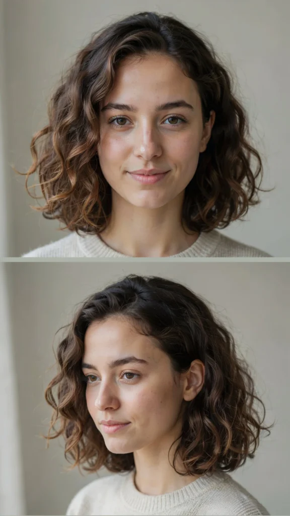 Curly Lob With Side Part