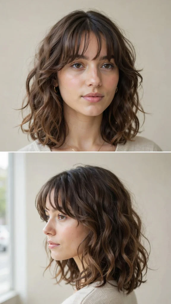 Medium Curly Cut With Long Curtain Bangs