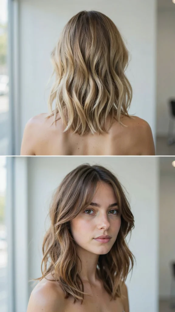 Shoulder-Length Wavy Lob With Layers