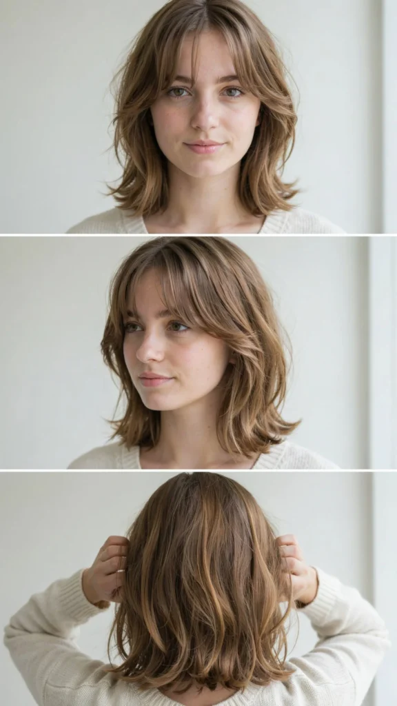 5. Short Layered Lob With Curtain Bangs