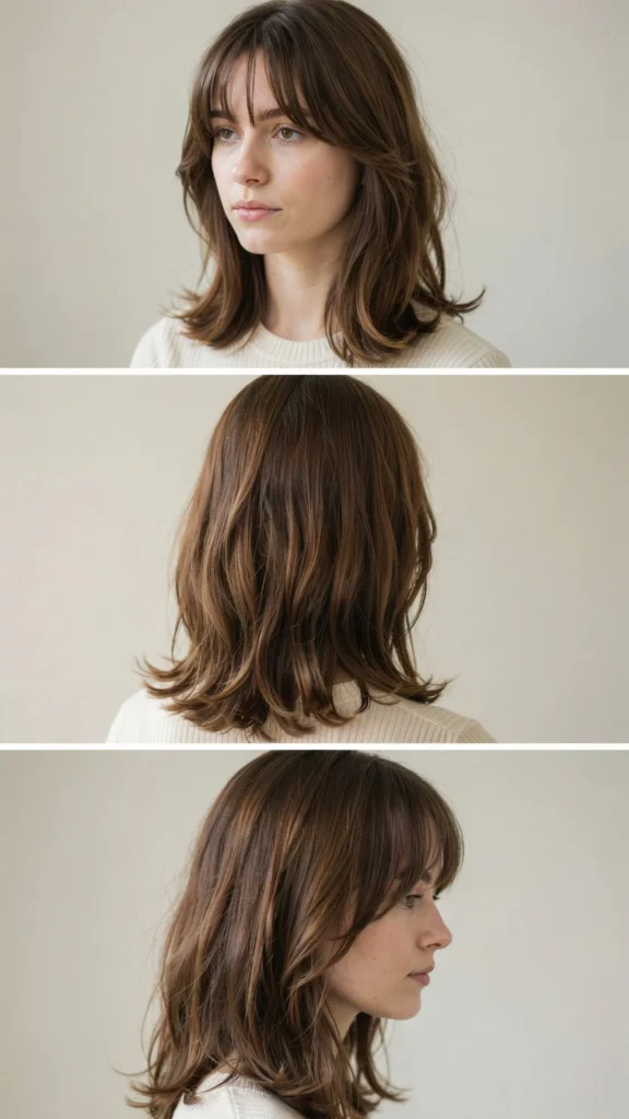 Brunette Wavy Layers With Curtain Bangs