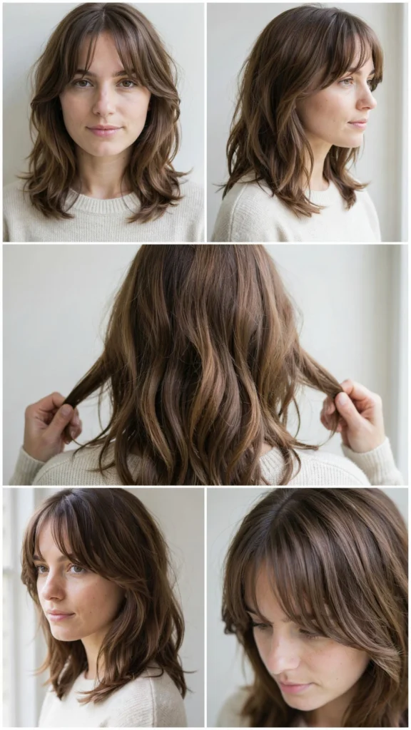 3. Brunette Layers With Curtain Bangs