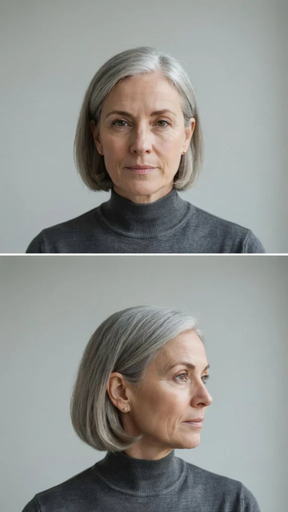 12. Sleek Gray Ear-Length Bob
