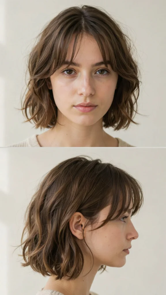 19. Short Layered Cut With Soft Curtain Fringe