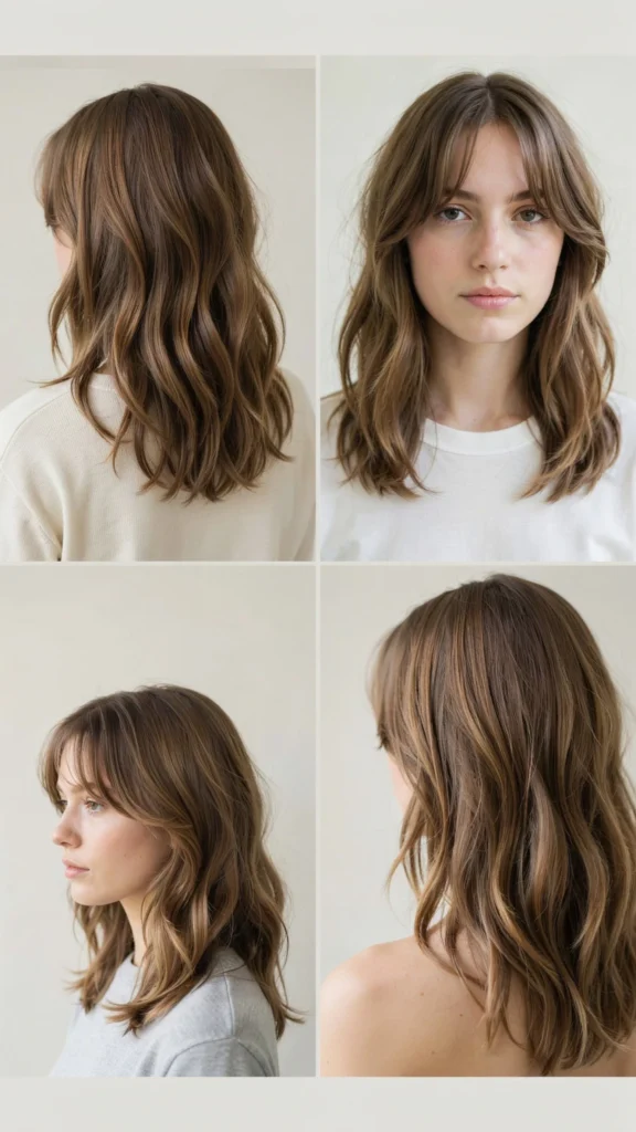 Shoulder-Length Wavy Layers With Wispy Bangs