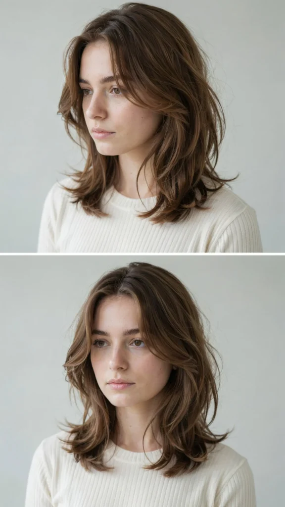 4. Choppy Lob With Long Face-Framing Layers