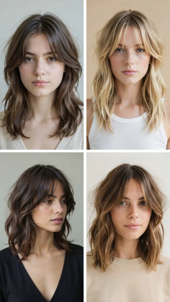 2. Shoulder-Length Choppy Layers With Curtain Bangs