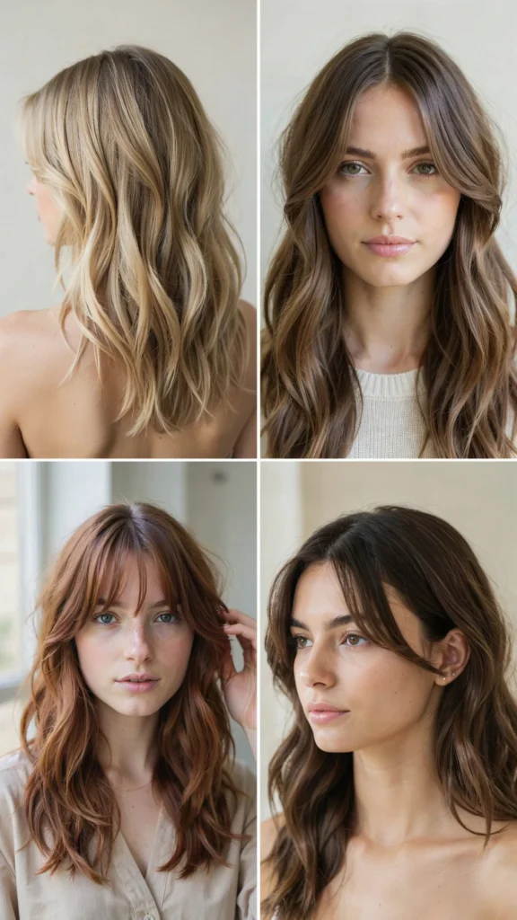 Long Wavy Layers With Feathered Curtain Bangs