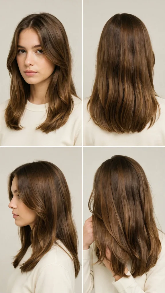 Brunette Long Layers with Root Volume Lift