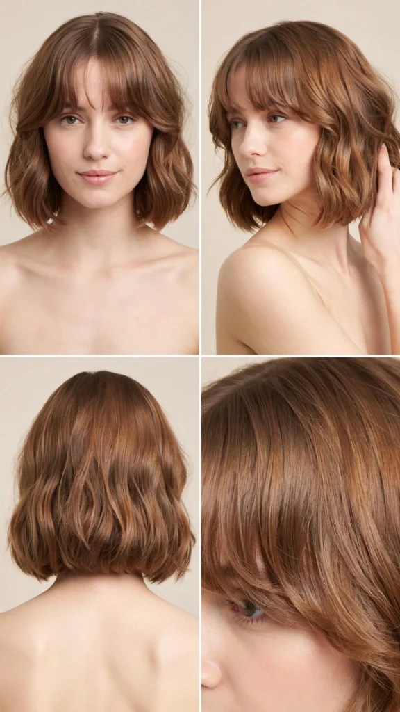 6. Rounded Wavy Bob With Curtain Bangs