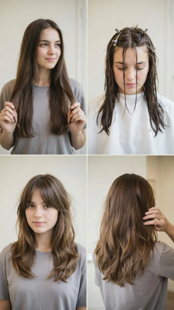 Brunette Long Layered Shag Style