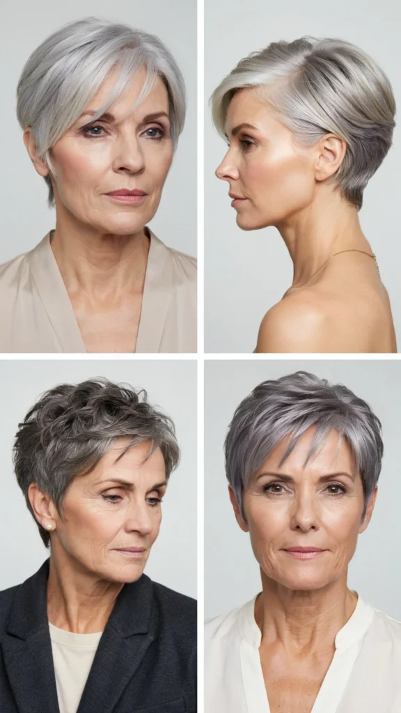 1. Soft Sleek Gray Pixie Cut