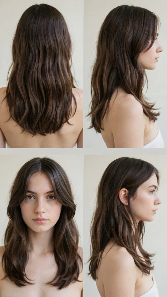 17. Dark Brown V-Cut Layers With Face Framing