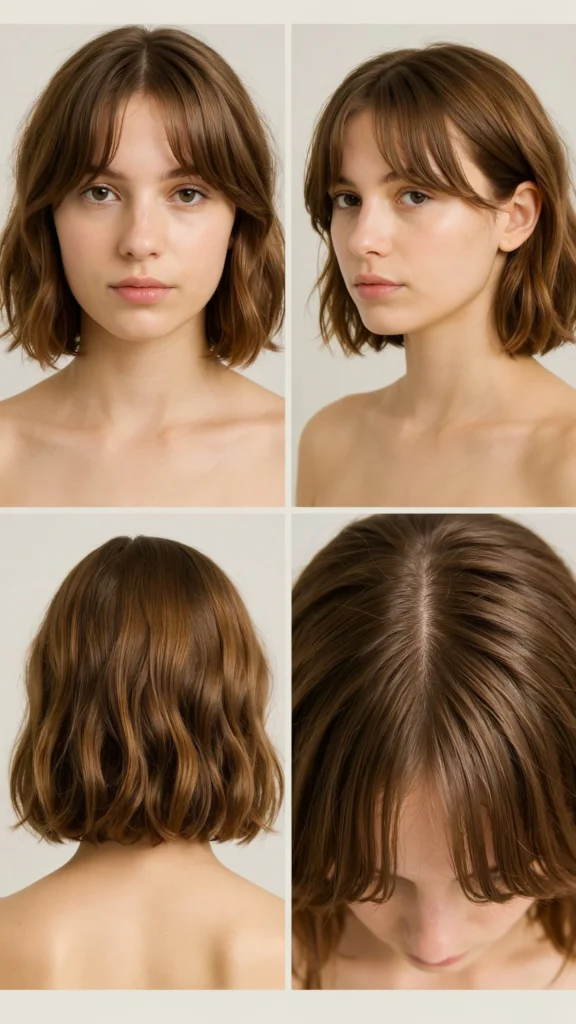 20. Short Wavy Hair With Curtain Bangs and Rounded Layers