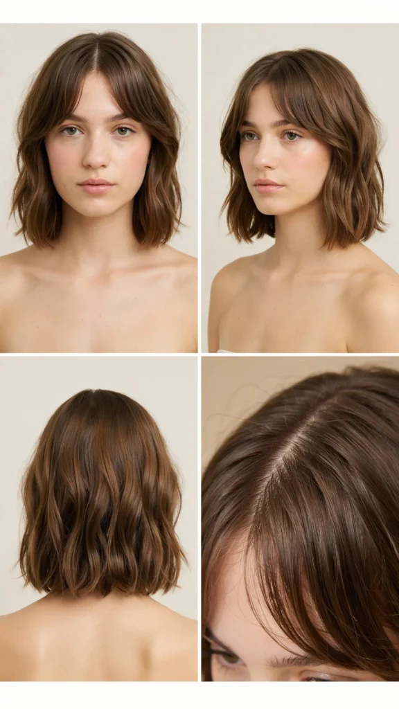 2. Chin-Length Layered Cut With Wispy Curtain Bangs