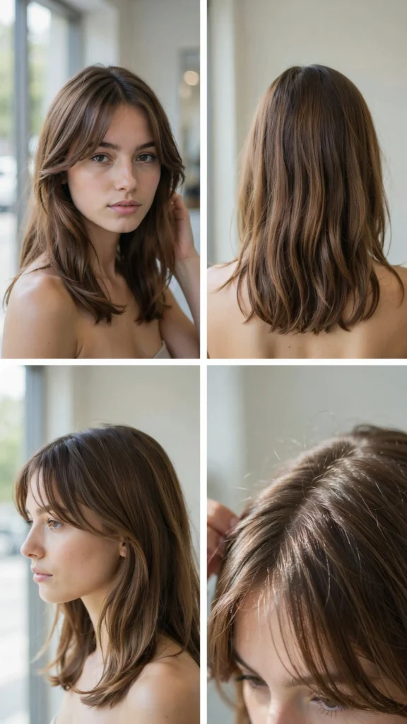 Brunette Long Layers with Side Bangs