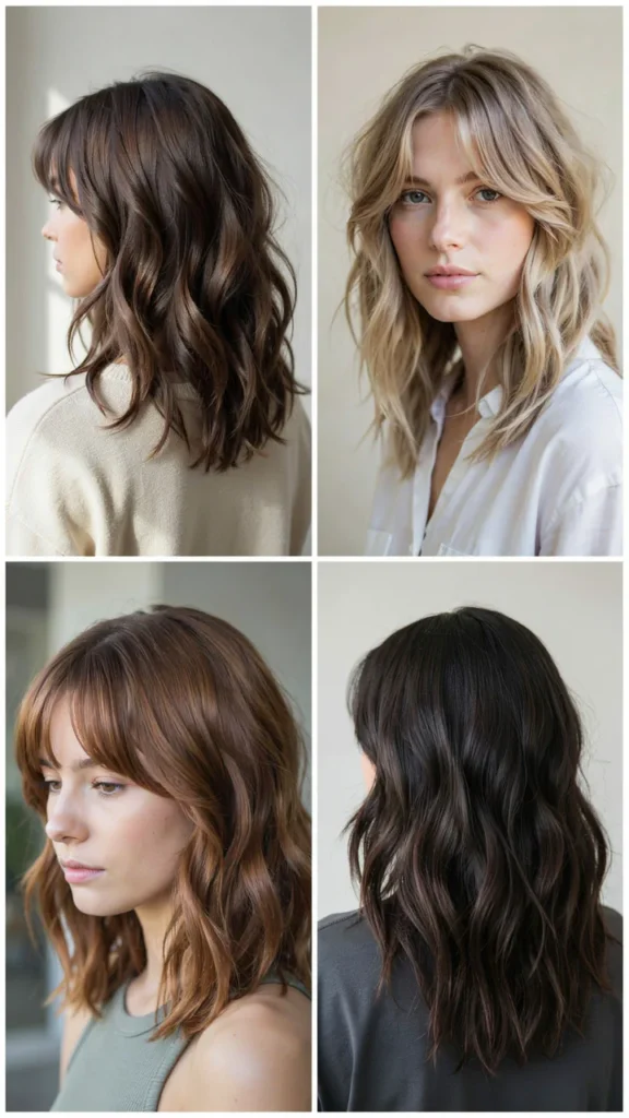 Wavy Shag Haircut With Bottleneck Bangs