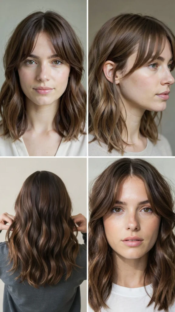 Brunette Wavy Layers With Curtain Bangs