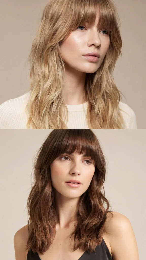 Long Wavy Layers With Micro Bangs