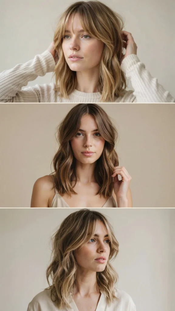 Soft Shoulder-Length Waves With Curtain Bangs