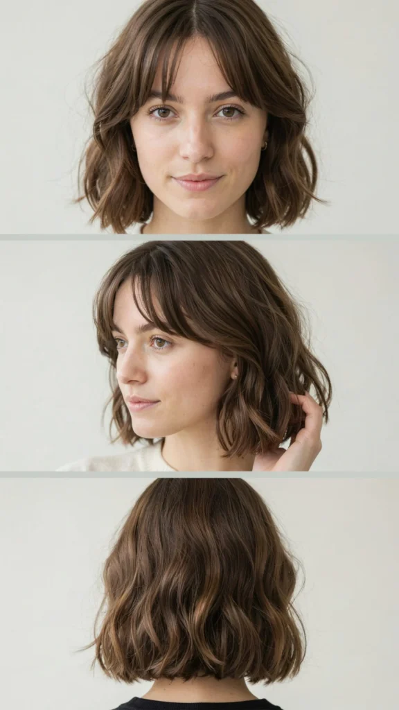 1. Soft Short Wavy Bob With Curtain Bangs