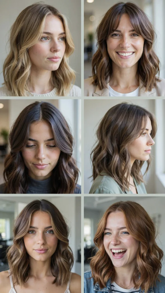 Soft Wavy Haircut With Layered Curtain Fringe