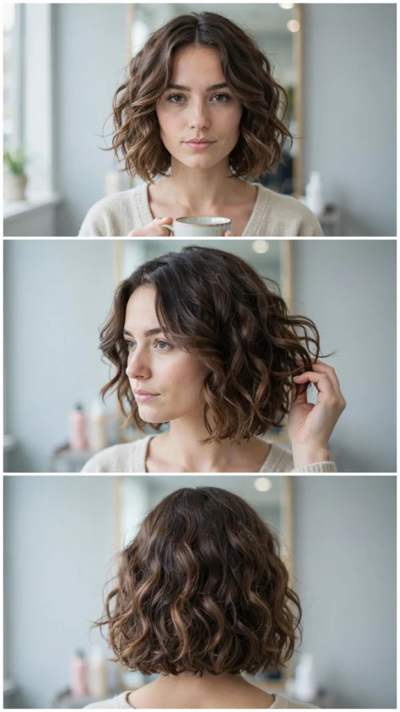 Curly Blunt Lob With Hidden Layers