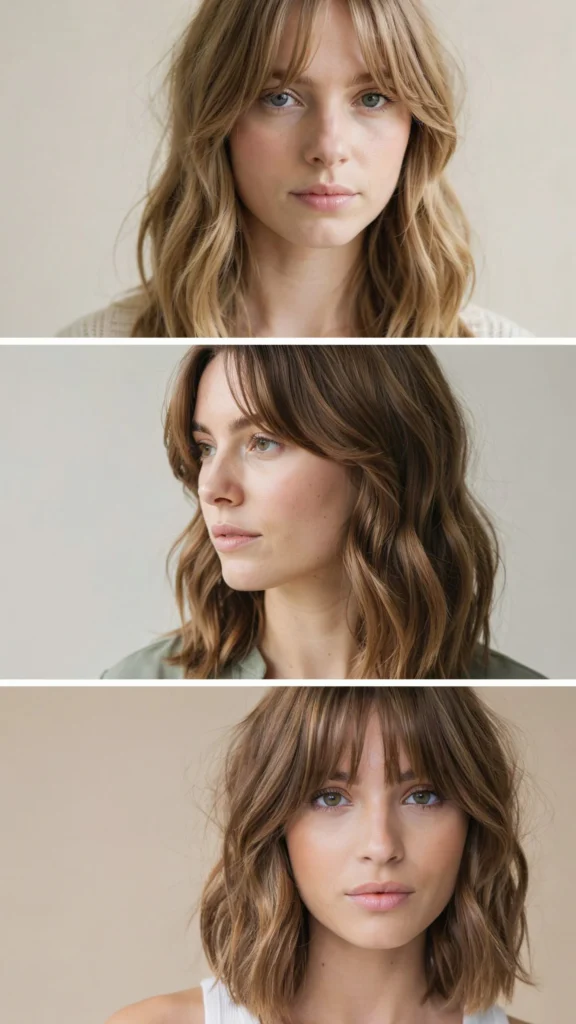 Wavy Layered Cut With Curtain Bangs For Oval Faces