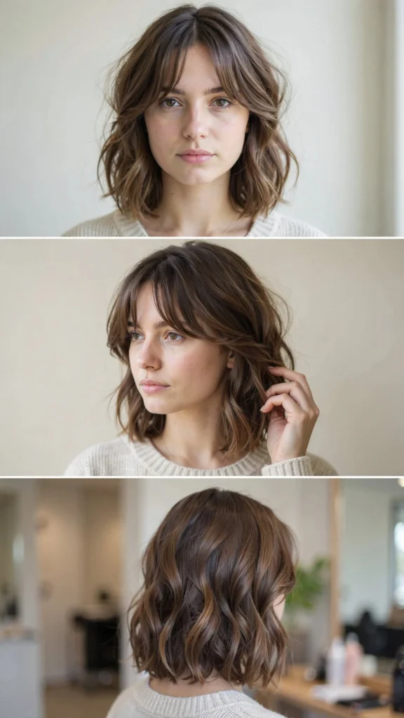 Short Wavy Layers With Curtain Bangs