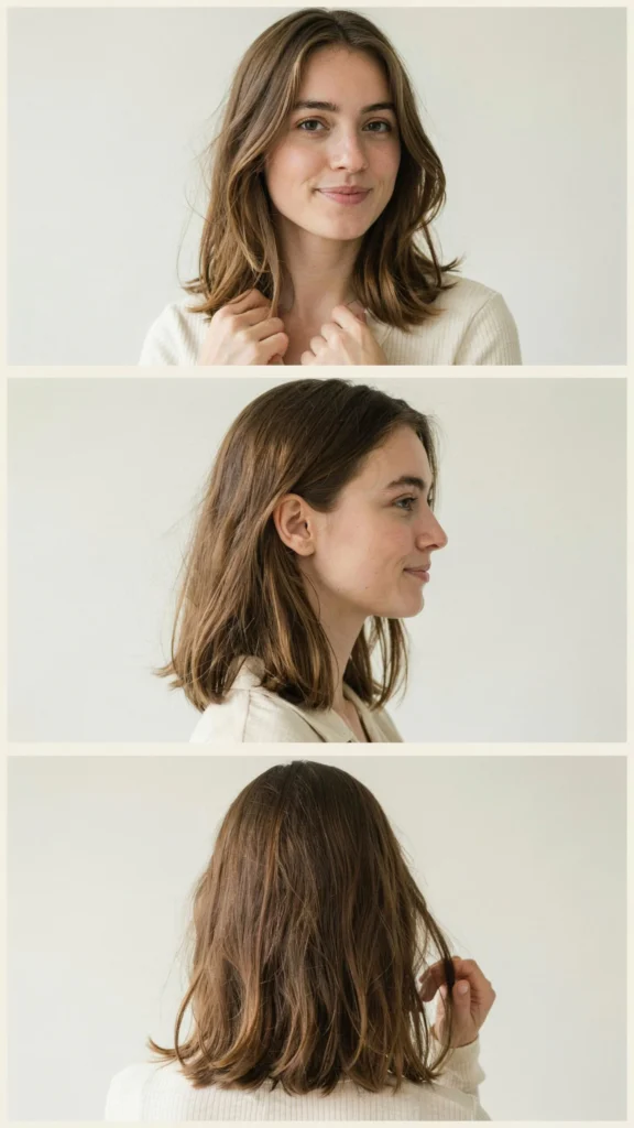 Side Part Medium Layers with Subtle Highlights