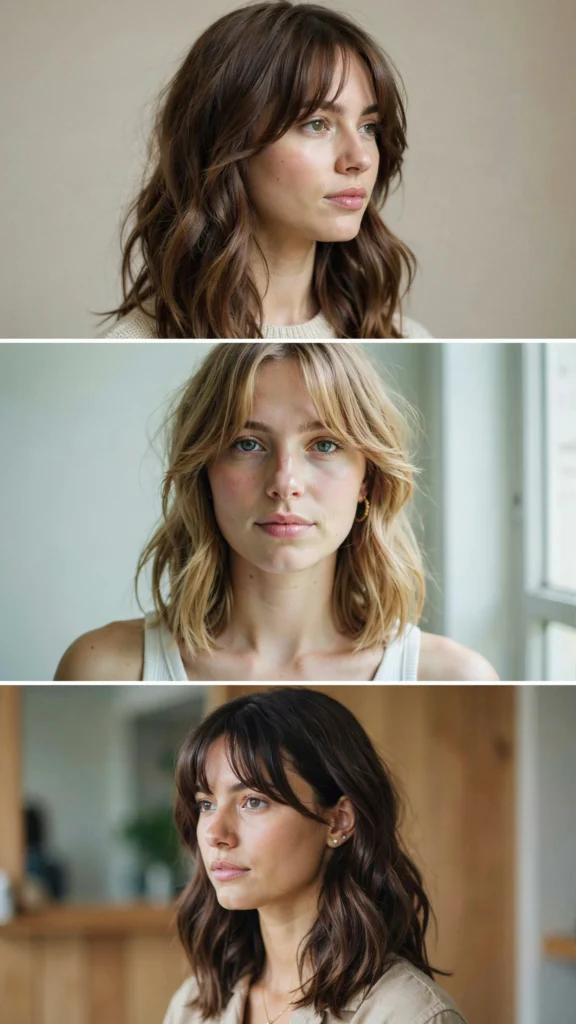 Face-Framing Wavy Layers With Curtain Bangs