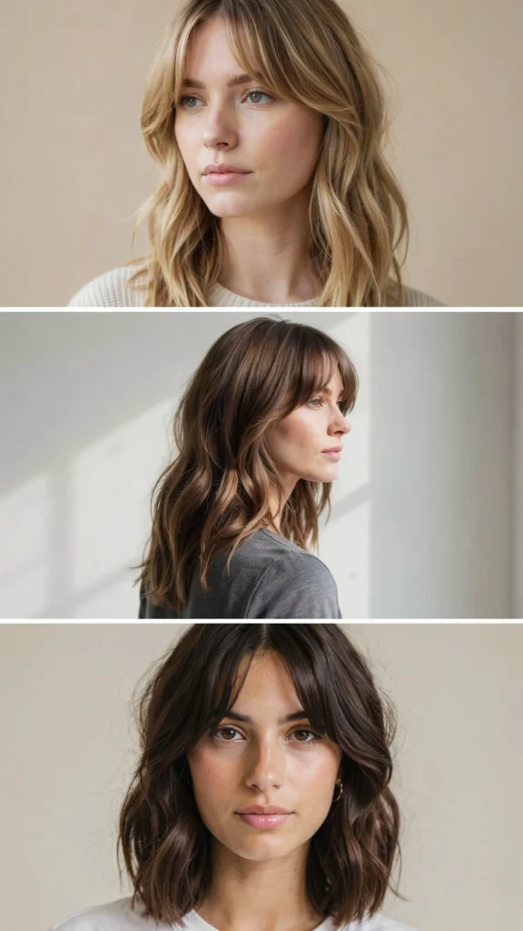 Wavy Layers With Curtain Bangs for Oval Faces