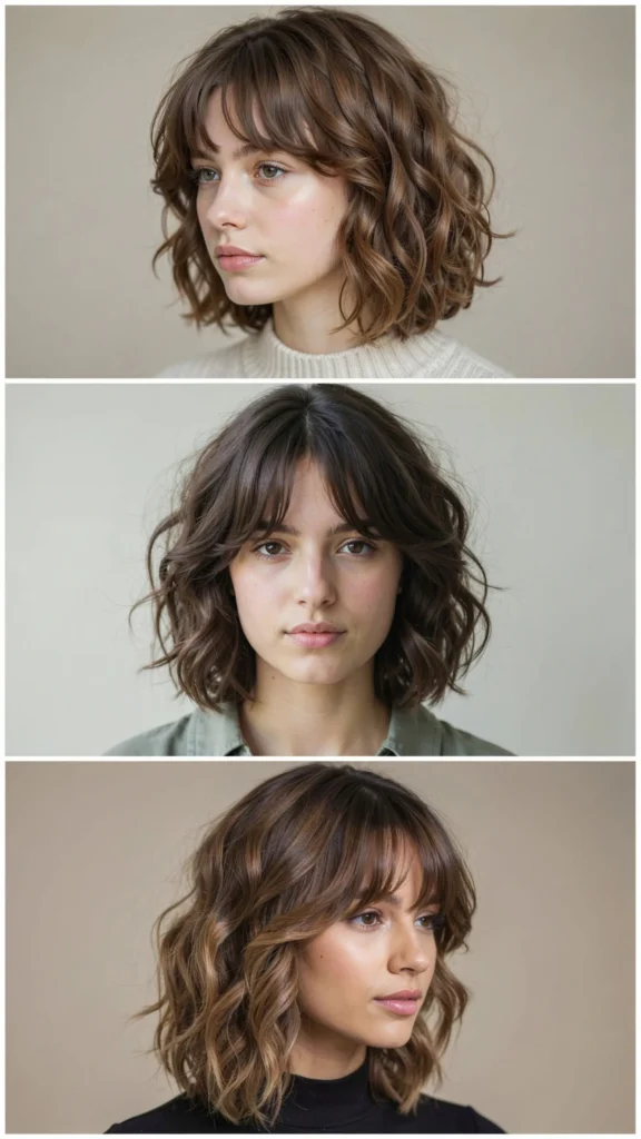 4. Curly Layers With Curtain Bangs