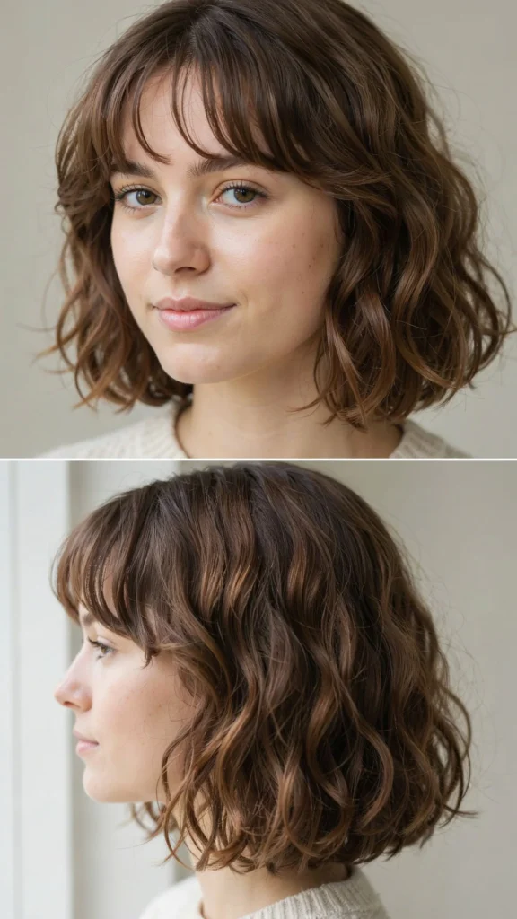 Chin-Length Curly Bob With Side Bangs