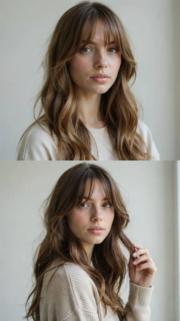 Long Wavy Layers With Full Bangs