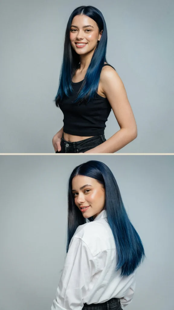 Straight Hair with Split Dye Layers