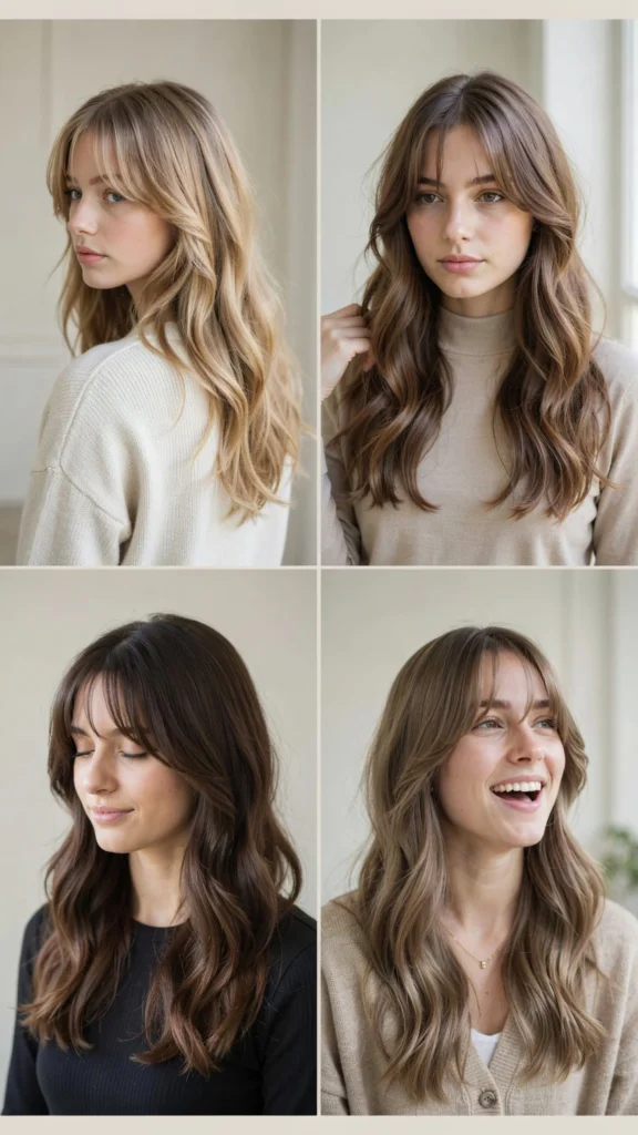 Long Wavy Layers With Curtain Bangs