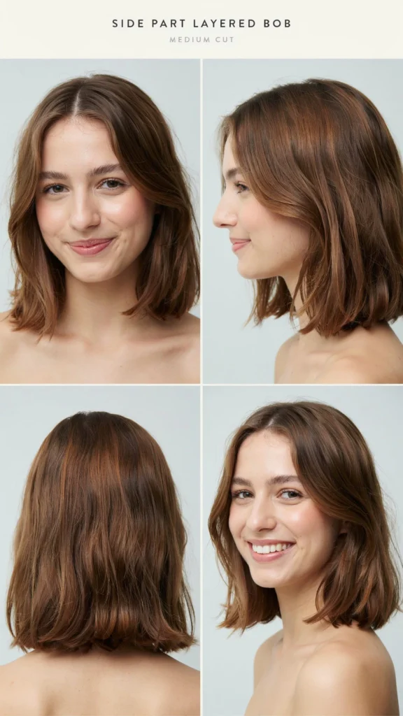 Side Part Layered Bob Medium Cut