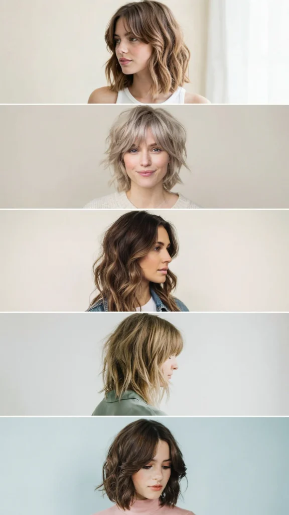 Short Wavy Layers With Curtain Bangs