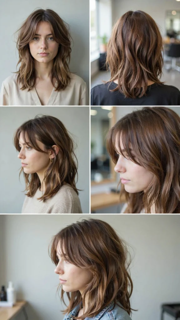 7. Brunette Shaggy Medium Layers