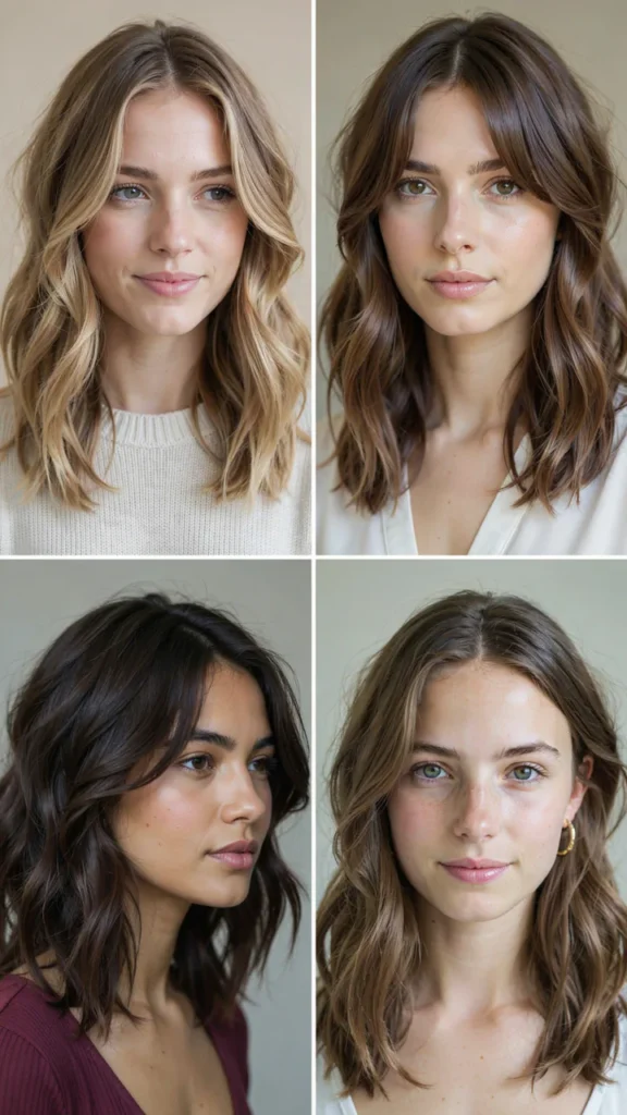 Shoulder-Length Wavy Layers for Round Faces