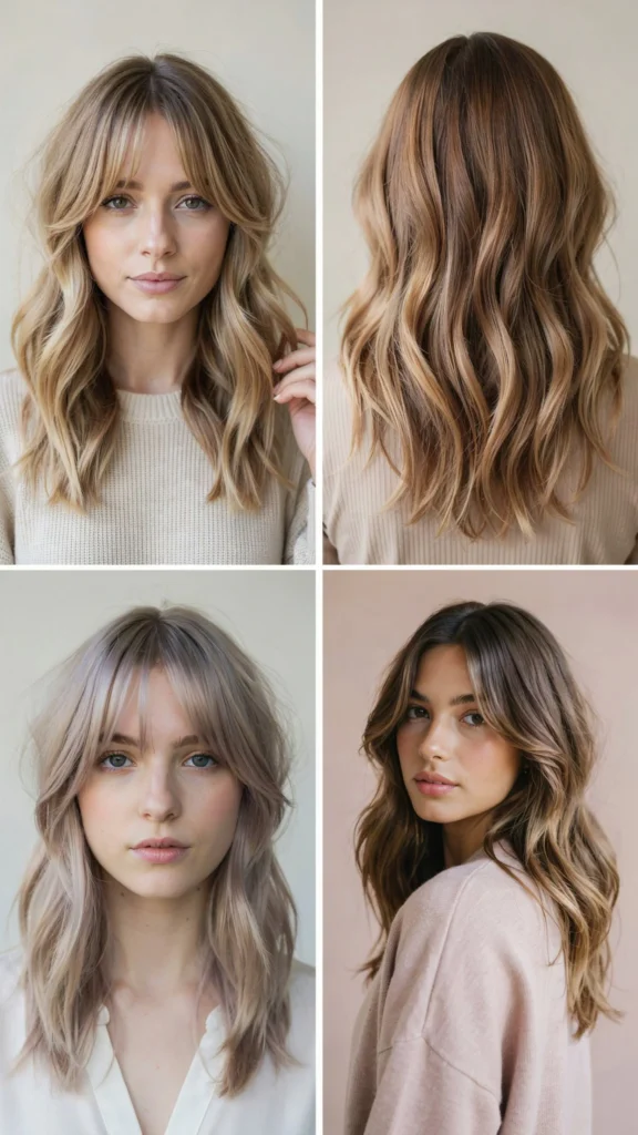 Wavy Layers With Curtain Bangs And Balayage