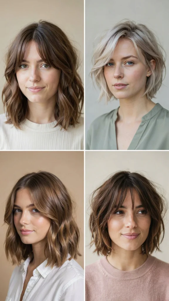Short Wavy Layers With Wispy Bangs