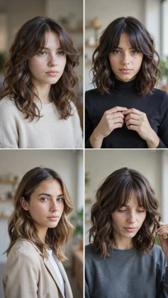 17. Curly Medium Layers With Deep Side Bangs